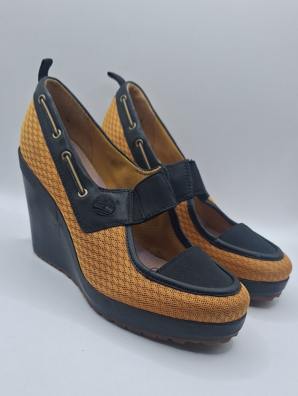 RARE Vintage Timberland Sample Mesh Mary Jane Boat Shoe Platform Wedges 7W